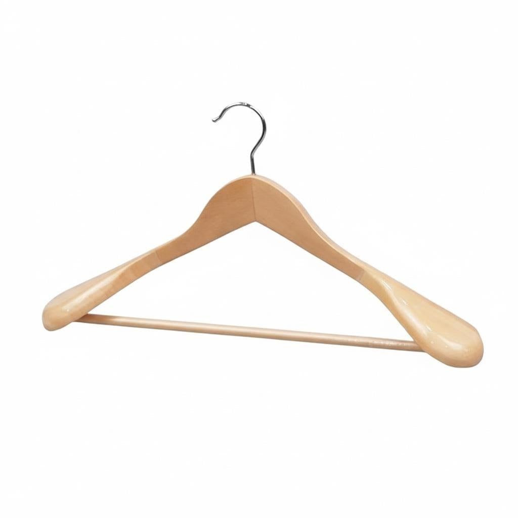 Natural Wood Wide Shoulder Suit Hanger with 360° Rotating Metal Hook