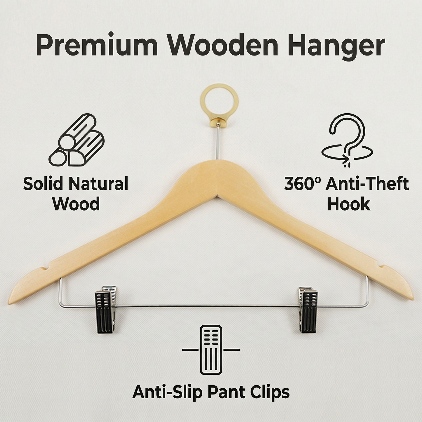 Anti-Theft Hanger with Metal Bar and Clips