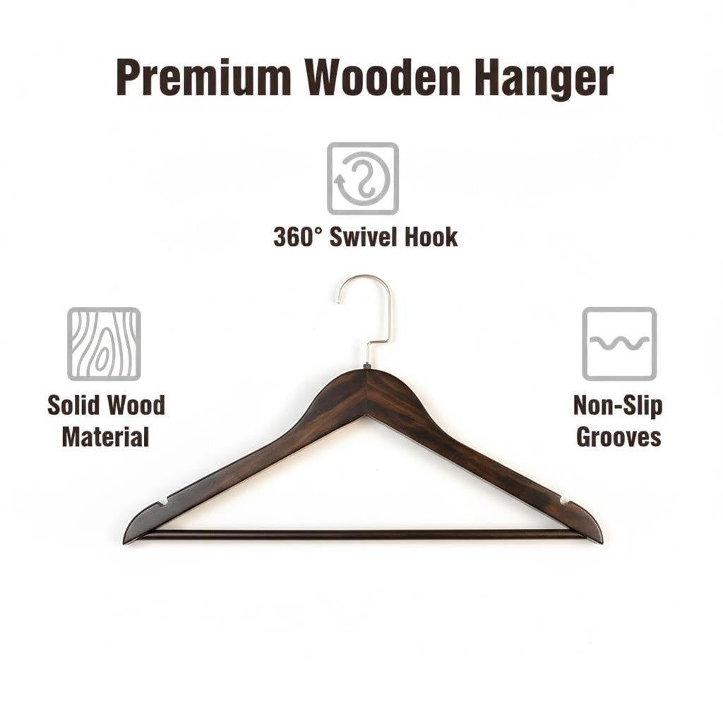 Standard Wooden Clothes Hanger with 360° Rotating Flat Hook
