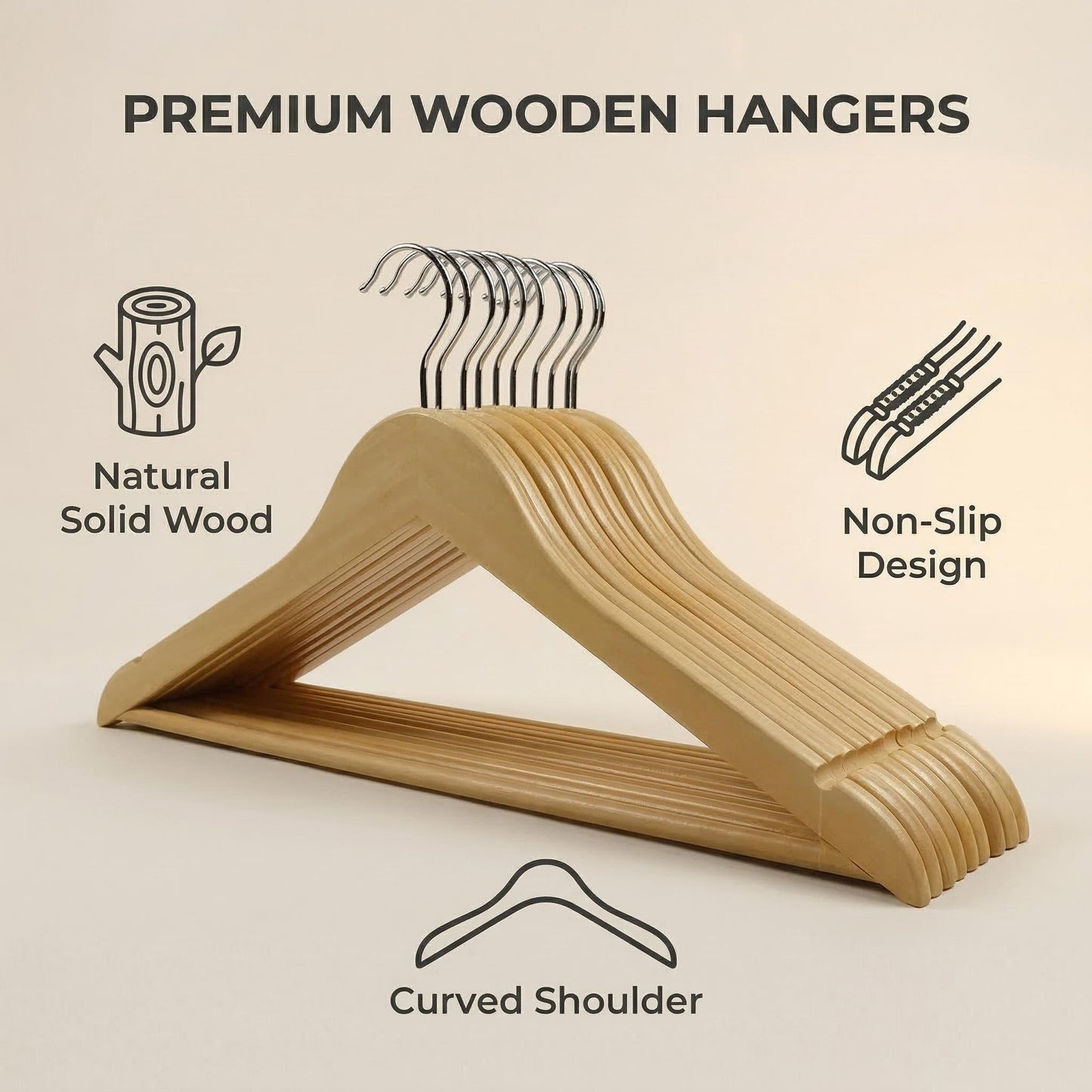 Standard Wooden Clothes Hanger with 360° Rotating Hook