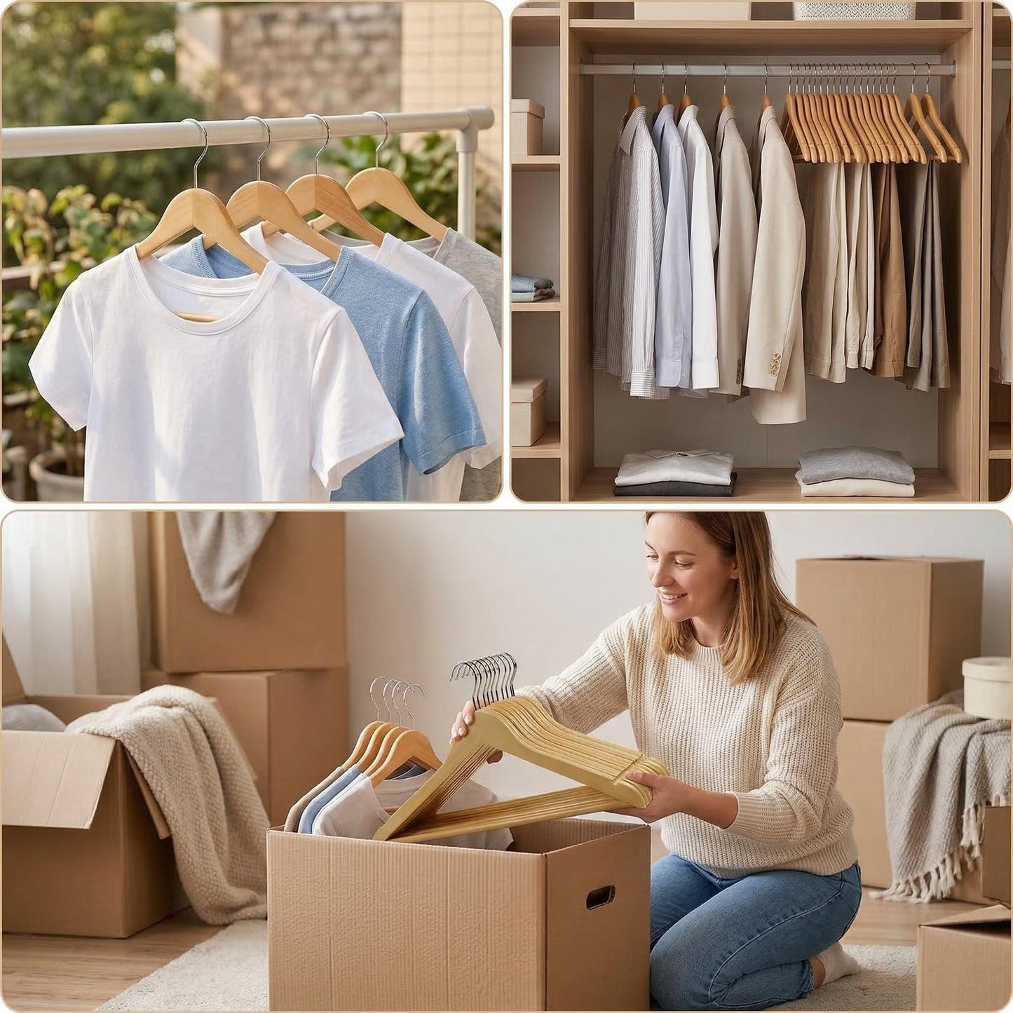 Standard Wooden Clothes Hanger with 360° Rotating Hook