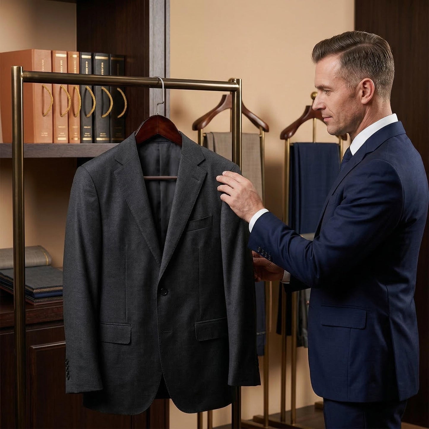 Solid Wood Wide Shoulder Suit Hanger with 360° Rotating Flat Hook