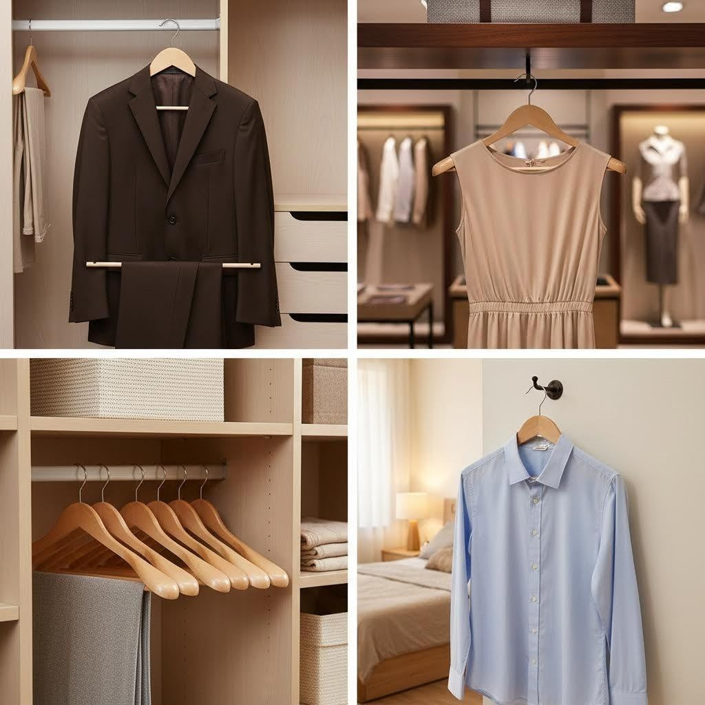 Natural Wood Wide Shoulder Suit Hanger with 360° Rotating Metal Hook