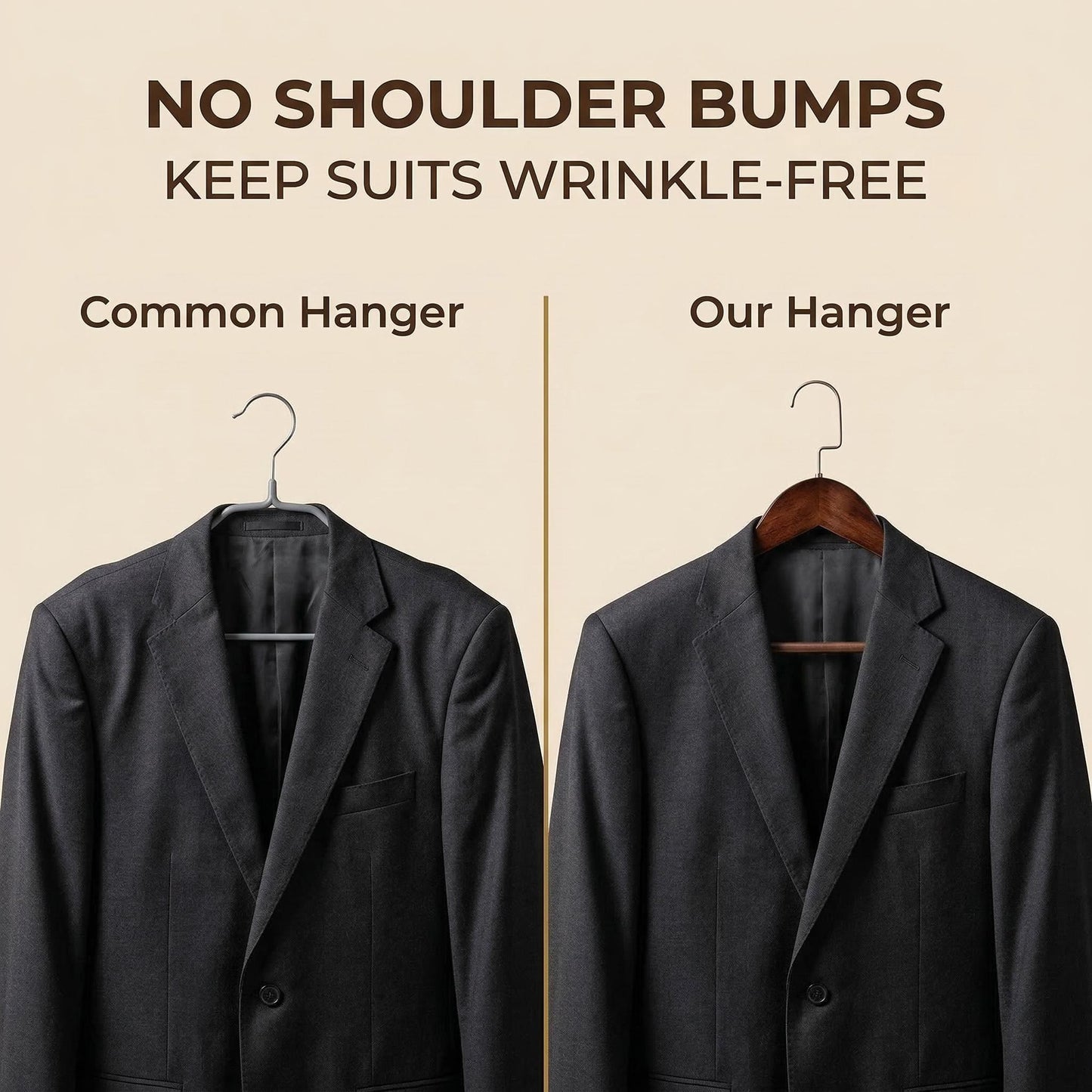Solid Wood Wide Shoulder Suit Hanger with 360° Rotating Flat Hook