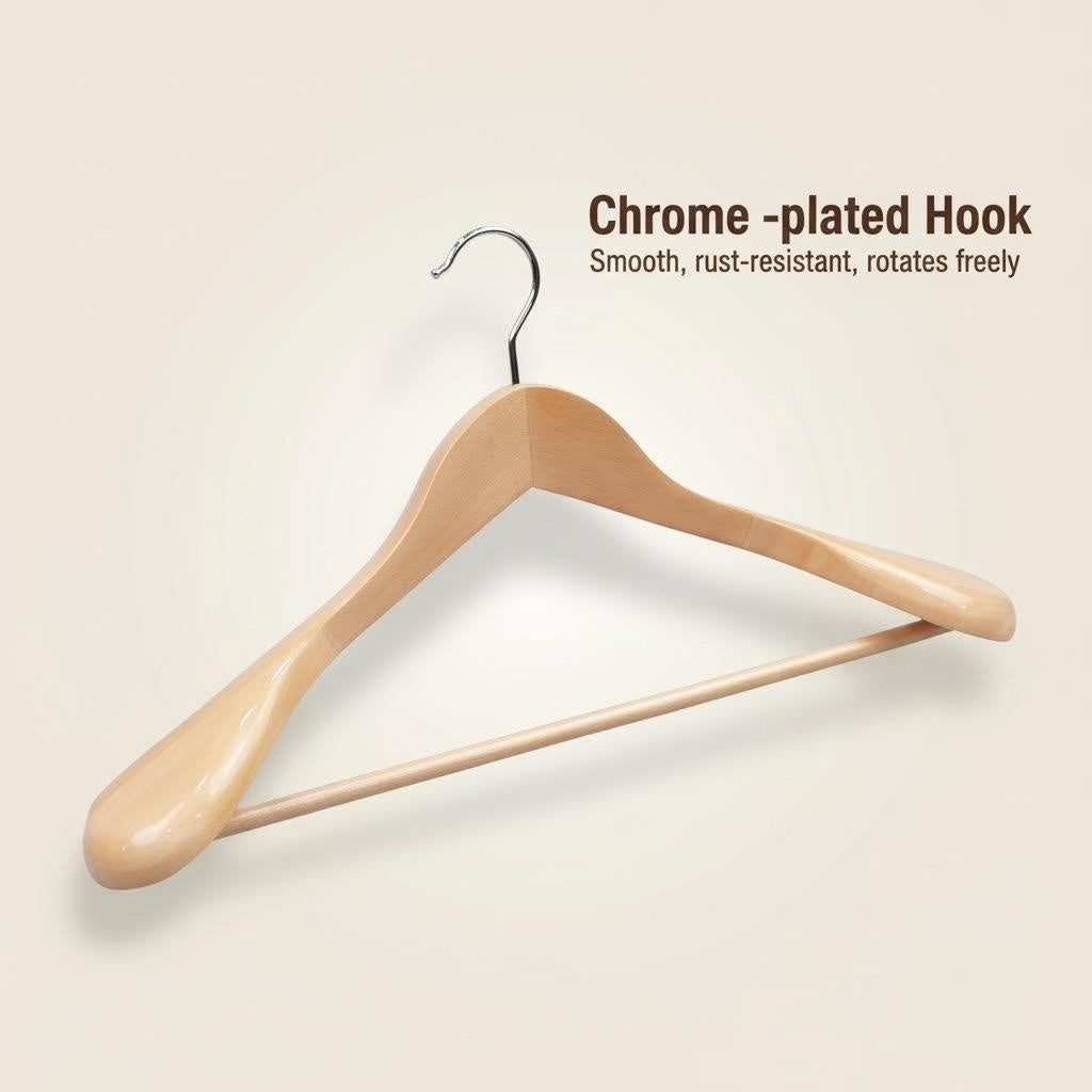 Natural Wood Wide Shoulder Suit Hanger with 360° Rotating Metal Hook