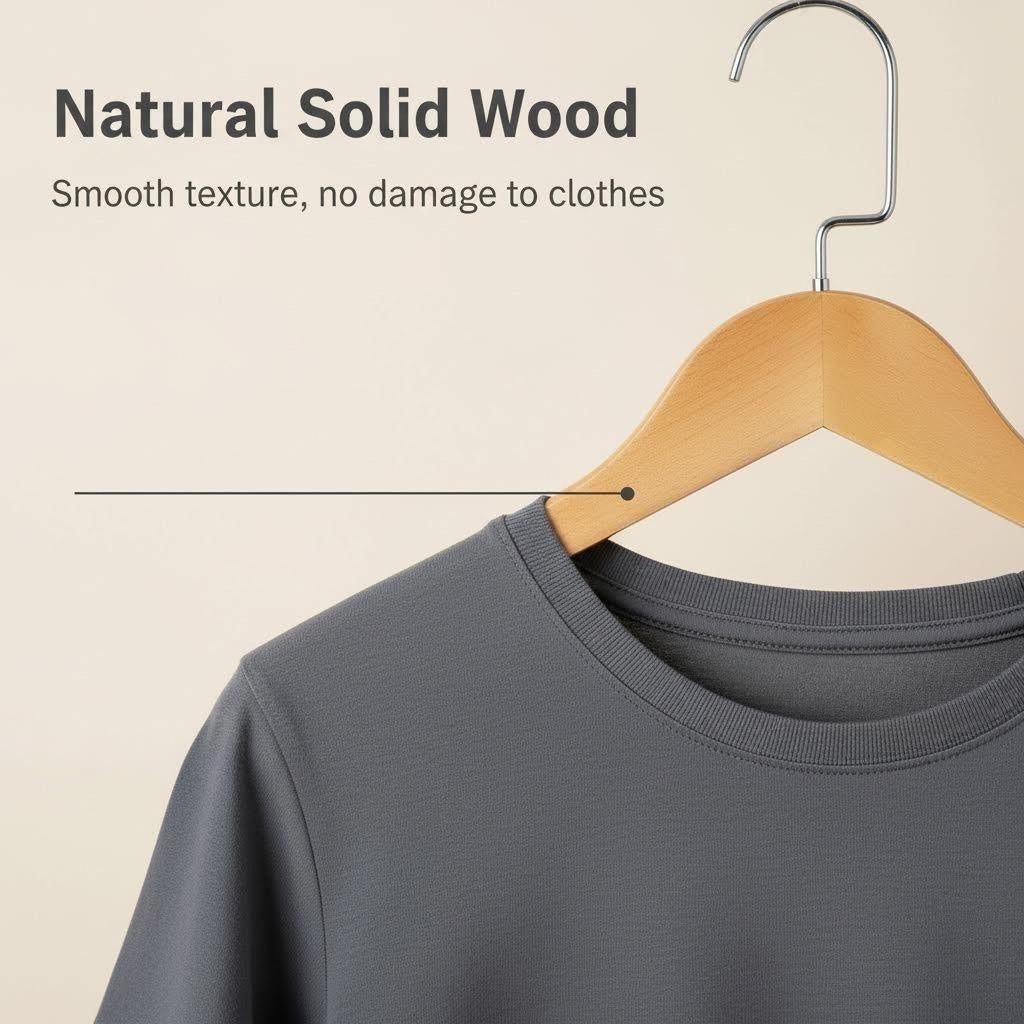 Natural Wood Pants and Skirt Hanger with Metal Bar, Clips, and Notches