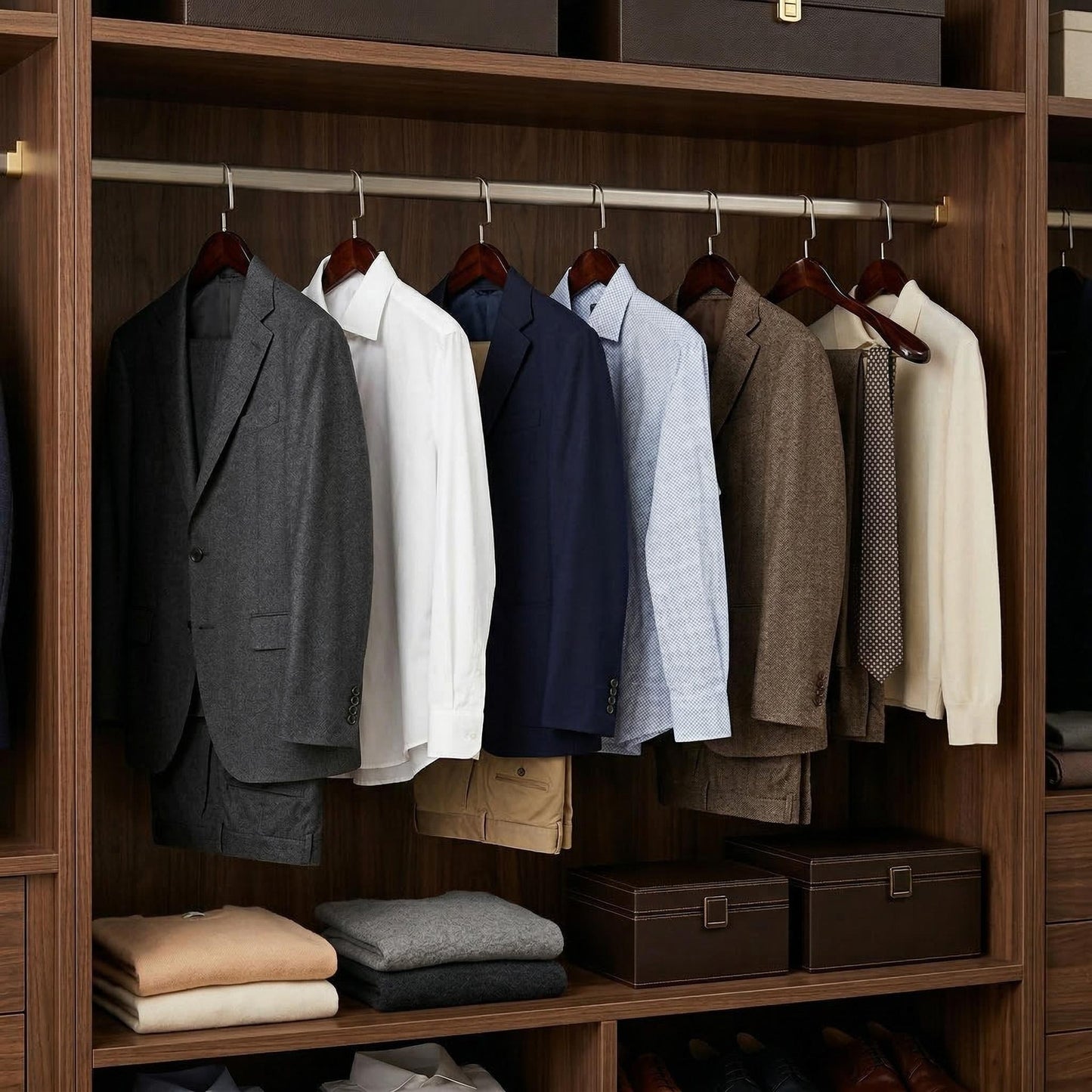 Solid Wood Wide Shoulder Suit Hanger with 360° Rotating Flat Hook