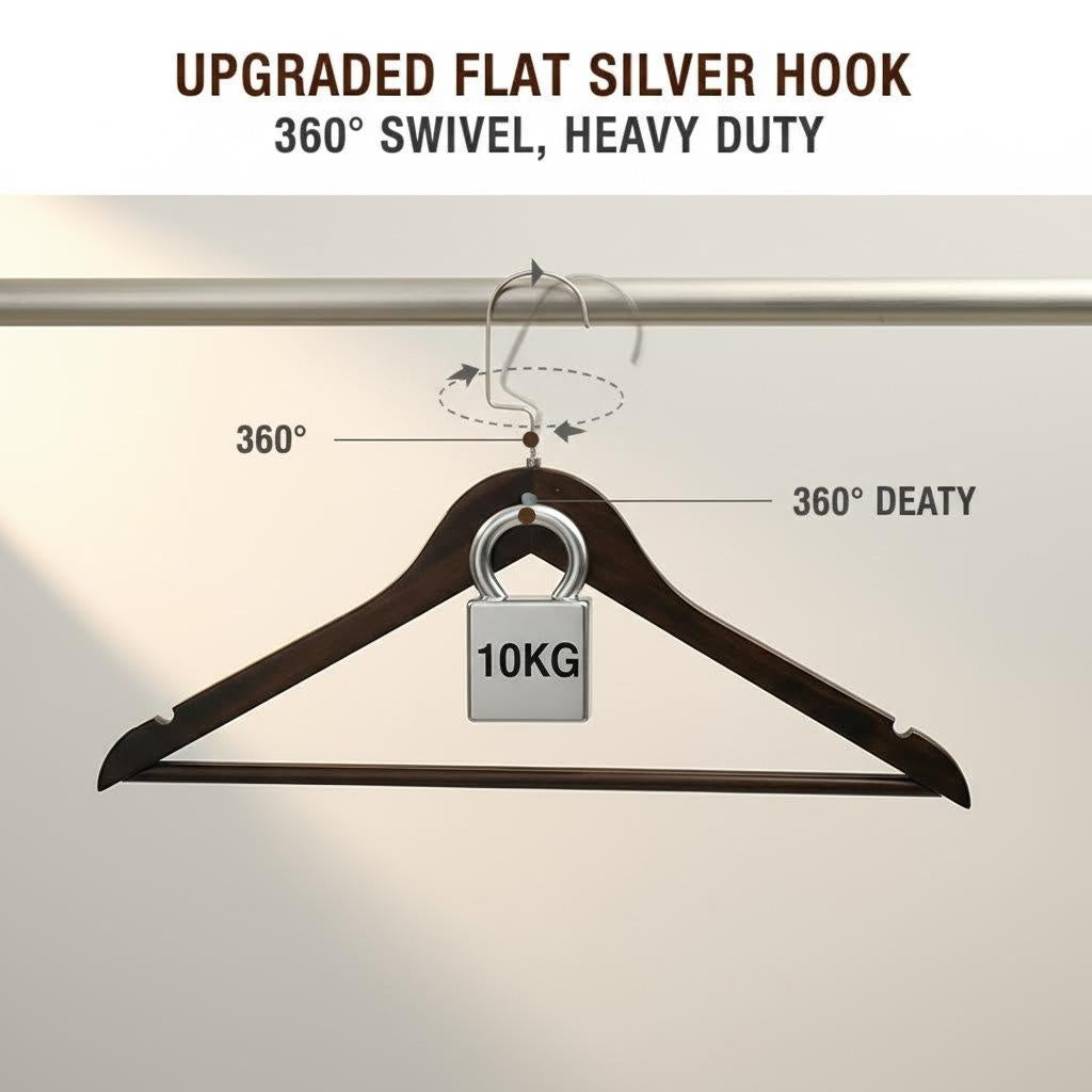 Standard Wooden Clothes Hanger with 360° Rotating Flat Hook